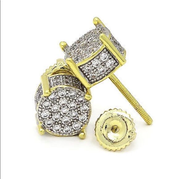 NEW Micro Pave Men's Diamond Earrings Screw Back - Picture 2 of 4